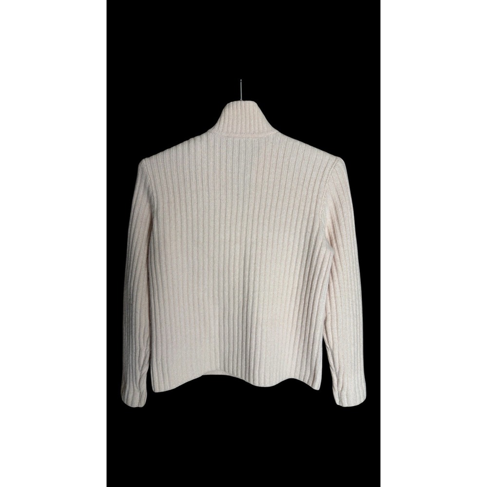 Lauren Ralph Lauren Petite L Merino Wool Angora Rib-Knit Mock Neck Zip Cardigan - Picture 2 of 5